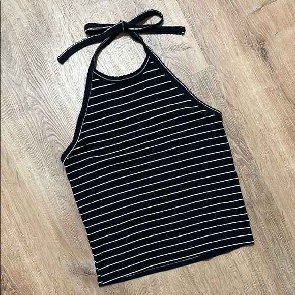 American Eagle Outfitters Tops - AMERICAN EAGLE | Black and White Striped Halter Top